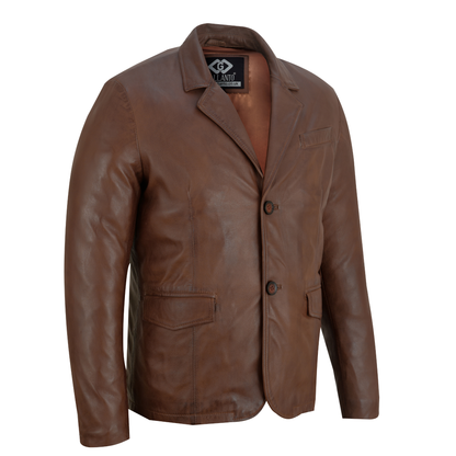 Men Blazer Leather – Classic 2 Button Genuine Leather Blazer Jacket