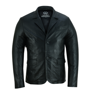 Men Blazer Leather – Classic 2 Button Genuine Leather Blazer Jacket