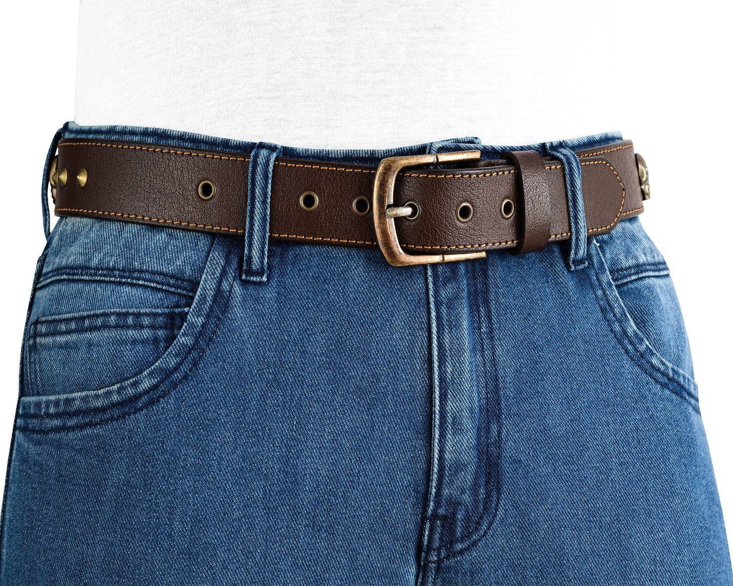 men's belts genuine leather westren skull style belt