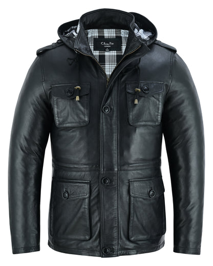 Parka Men's  Leather Coats and Jackets In Premium Cowhide Leather