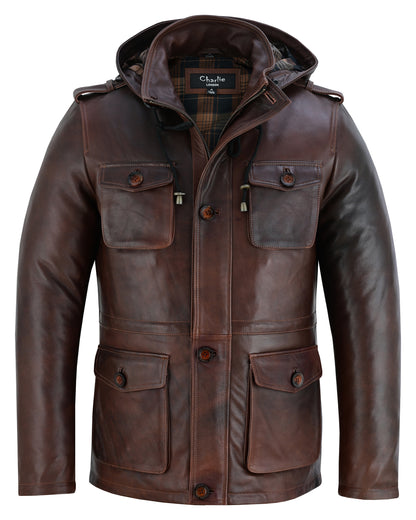 Parka Men's  Leather Coats and Jackets In Premium Cowhide Leather