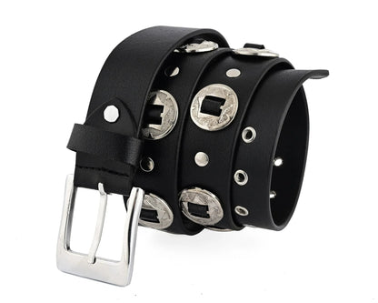 Mens Belts Genuine Leather Western Concho Biker Belt