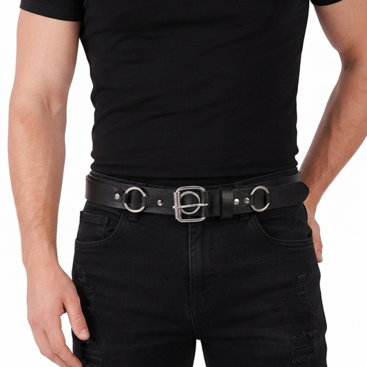 Mens Belts for Jeans-Genuine Leather O-Ring Style Belt