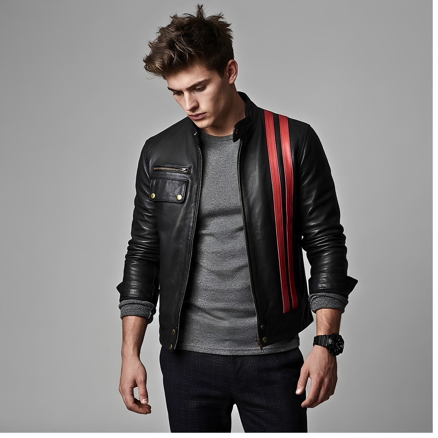 jacket motorcycle leather – black smart cafe racer retro biker jacket