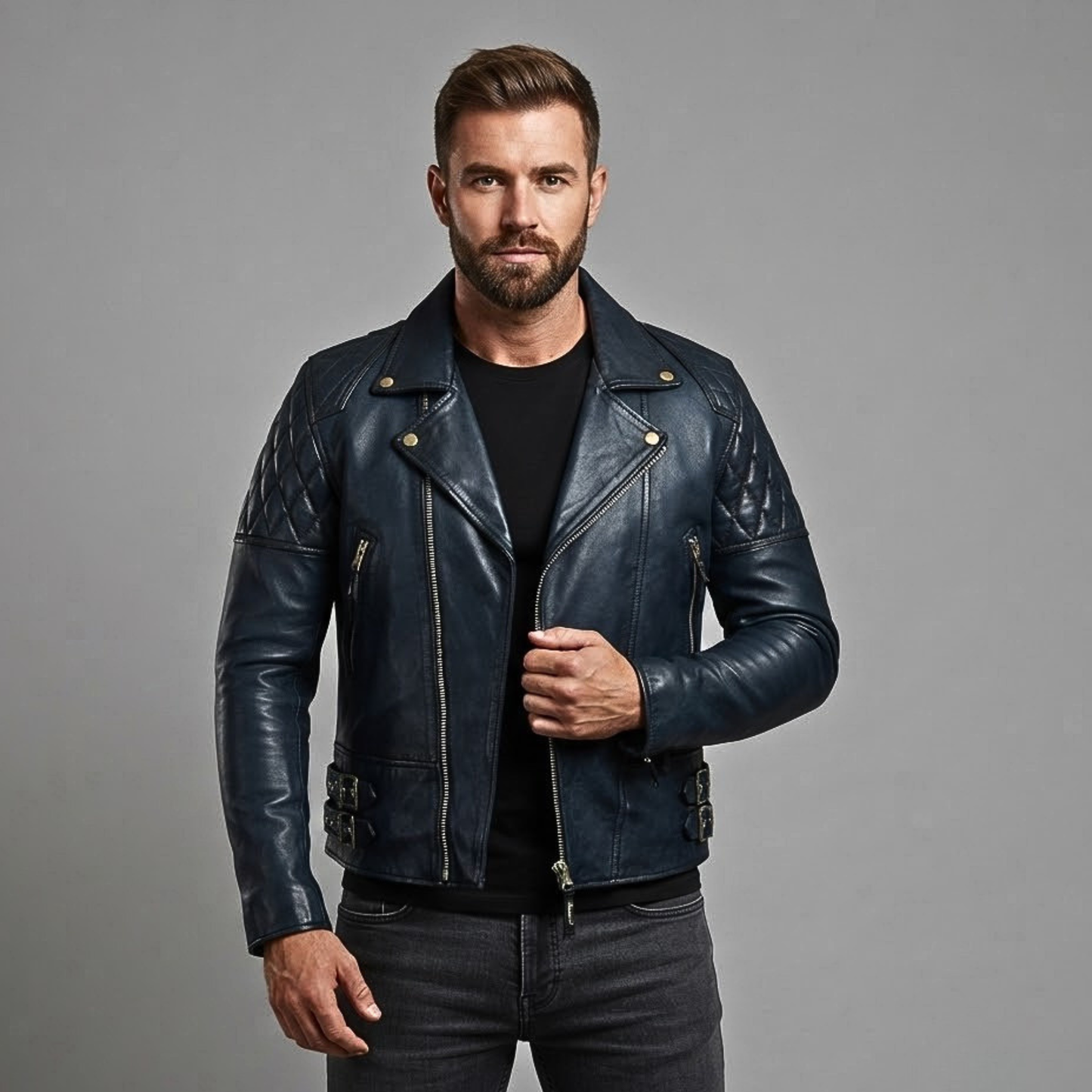 leather biker jackets men's- 2 toned premium classic riding jacket