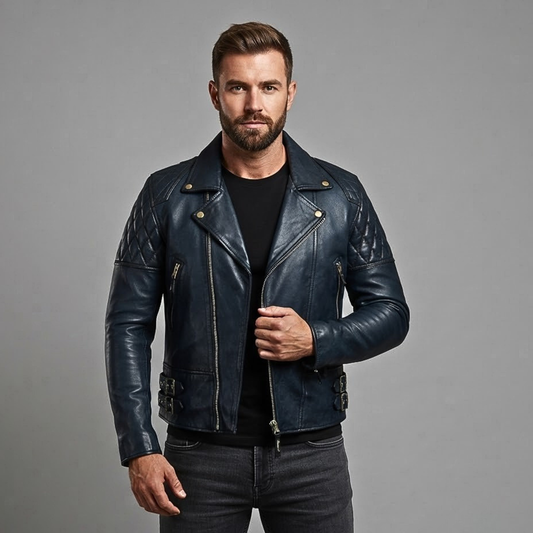 Leather Biker Jackets Men's- 2 Toned Premium Classic Riding Jacket