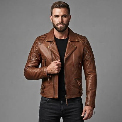 Leather Biker Jackets Men's- 2 Toned Premium Classic Riding Jacket