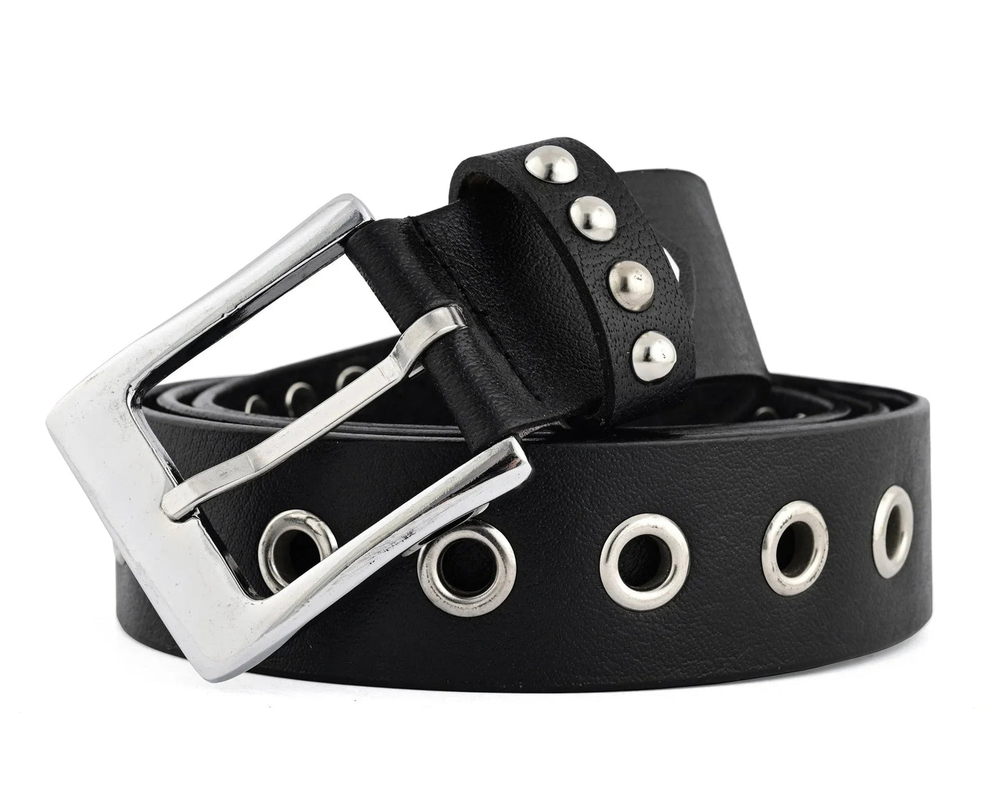 star studded genuine cowhide leather belt with chrome stars and studs