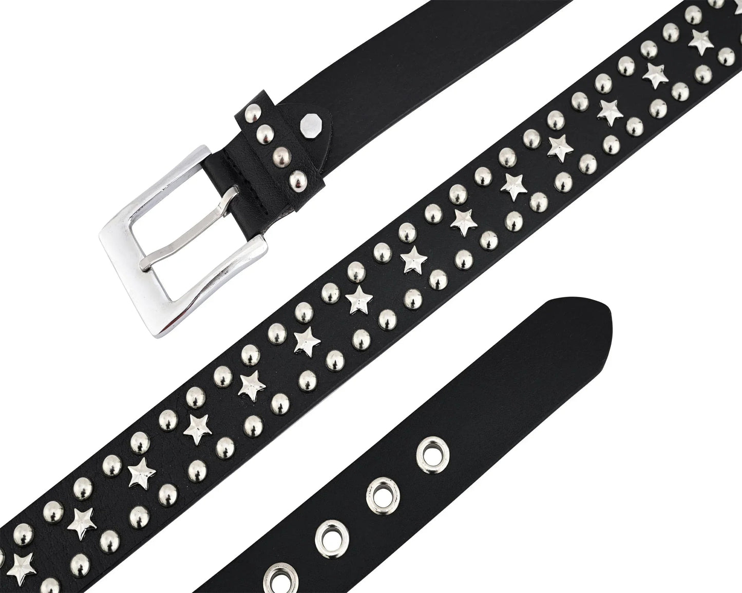 star studded genuine cowhide leather belt with chrome stars and studs
