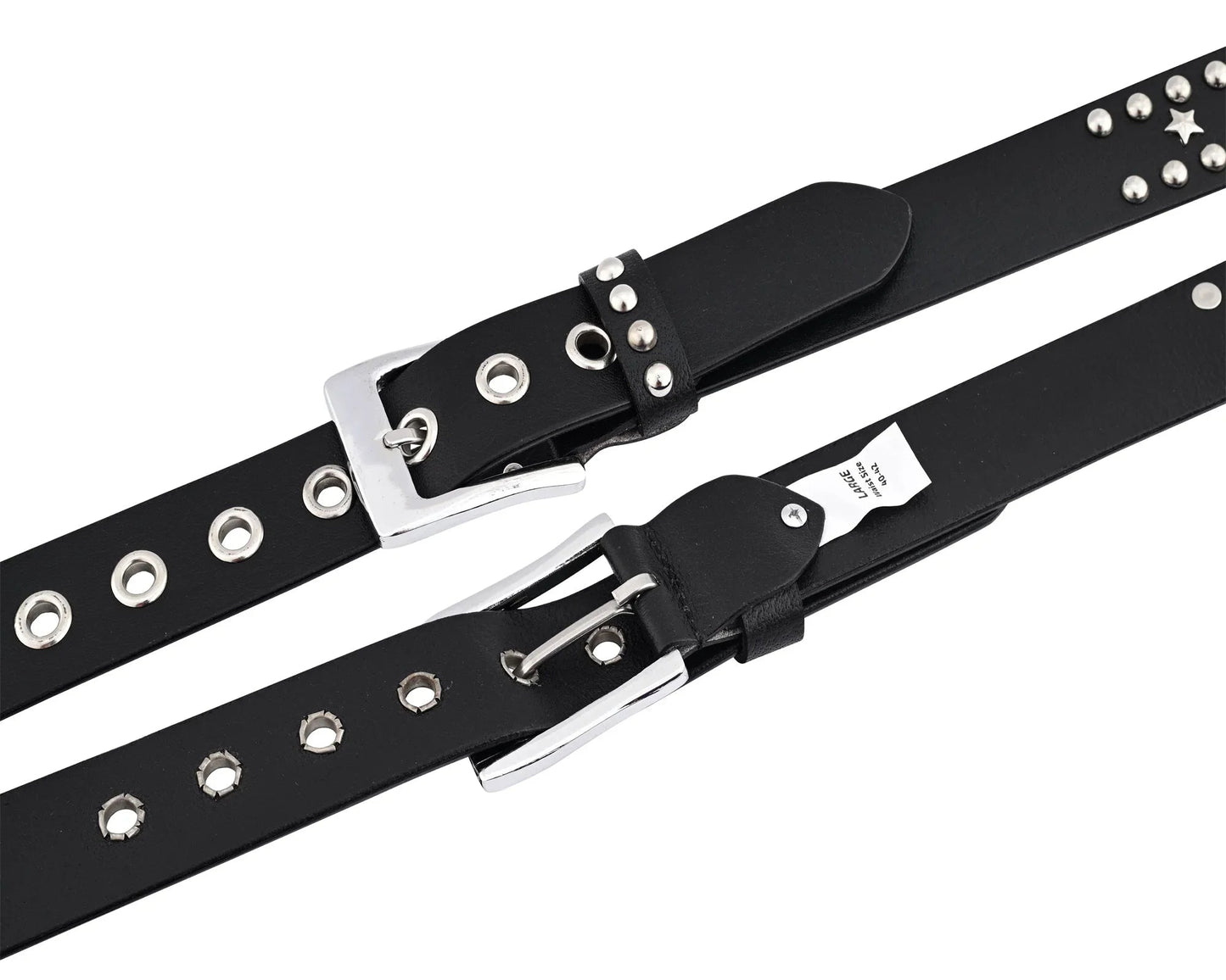star studded genuine cowhide leather belt with chrome stars and studs