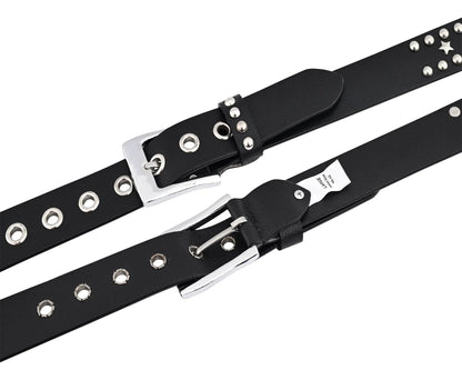 Star Studded Genuine Cowhide Leather Belt with Chrome Stars and Studs