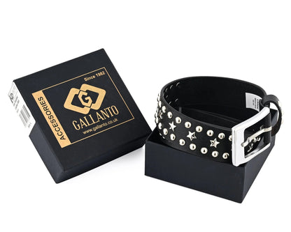 Star Studded Genuine Cowhide Leather Belt with Chrome Stars and Studs