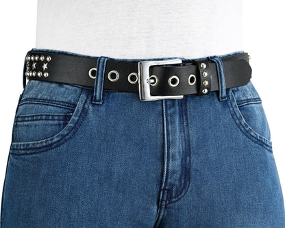Star Studded Genuine Cowhide Leather Belt with Chrome Stars and Studs