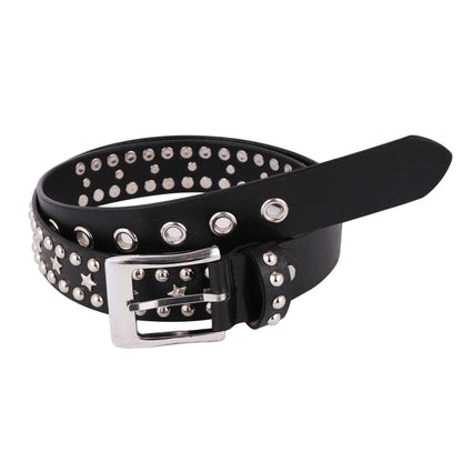 Star Studded Genuine Cowhide Leather Belt with Chrome Stars and Studs