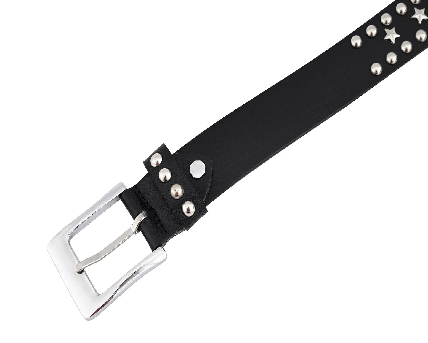 star studded genuine cowhide leather belt with chrome stars and studs