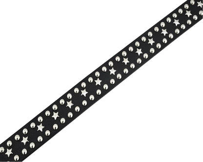Star Studded Genuine Cowhide Leather Belt with Chrome Stars and Studs