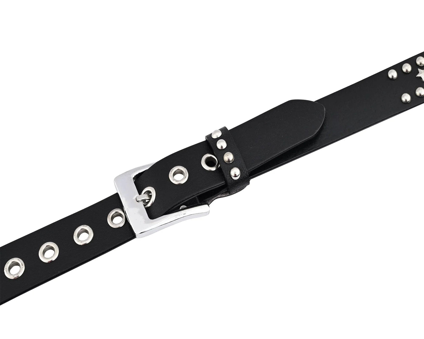 star studded genuine cowhide leather belt with chrome stars and studs