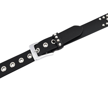 Star Studded Genuine Cowhide Leather Belt with Chrome Stars and Studs