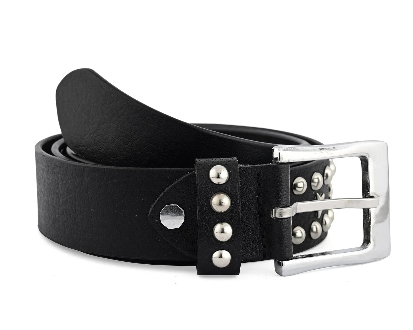 star studded genuine cowhide leather belt with chrome stars and studs