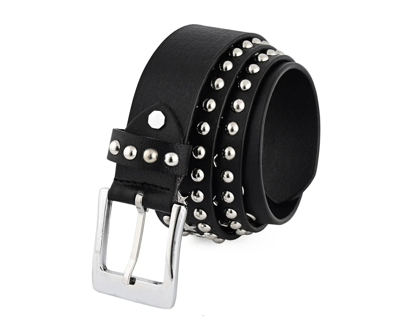 star studded genuine cowhide leather belt with chrome stars and studs