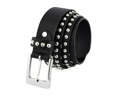 Star Studded Genuine Cowhide Leather Belt with Chrome Stars and Studs