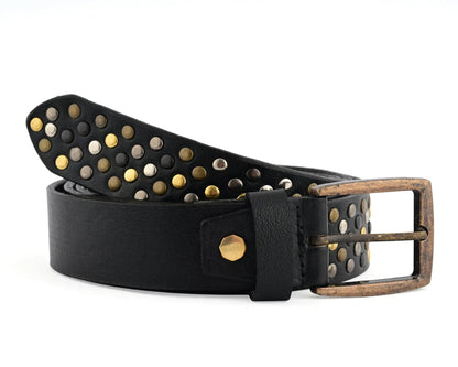 Studded Belt Genuine Leather Multi Rivert Belt for Jeans by Gallanto
