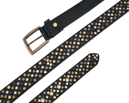 Studded Belt Genuine Leather Multi Rivert Belt for Jeans by Gallanto