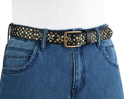 Studded Belt Genuine Leather Multi Rivert Belt for Jeans by Gallanto