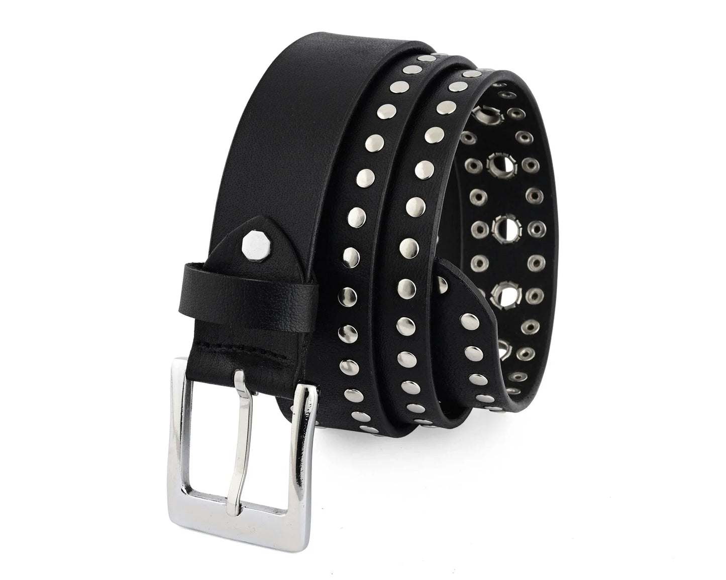 studded belt genuine leather punk goth rivets black buckle belt