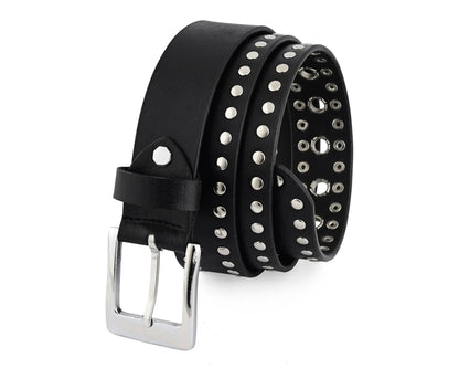 Studded Belt Genuine Leather Punk Goth Rivets Black Buckle Belt