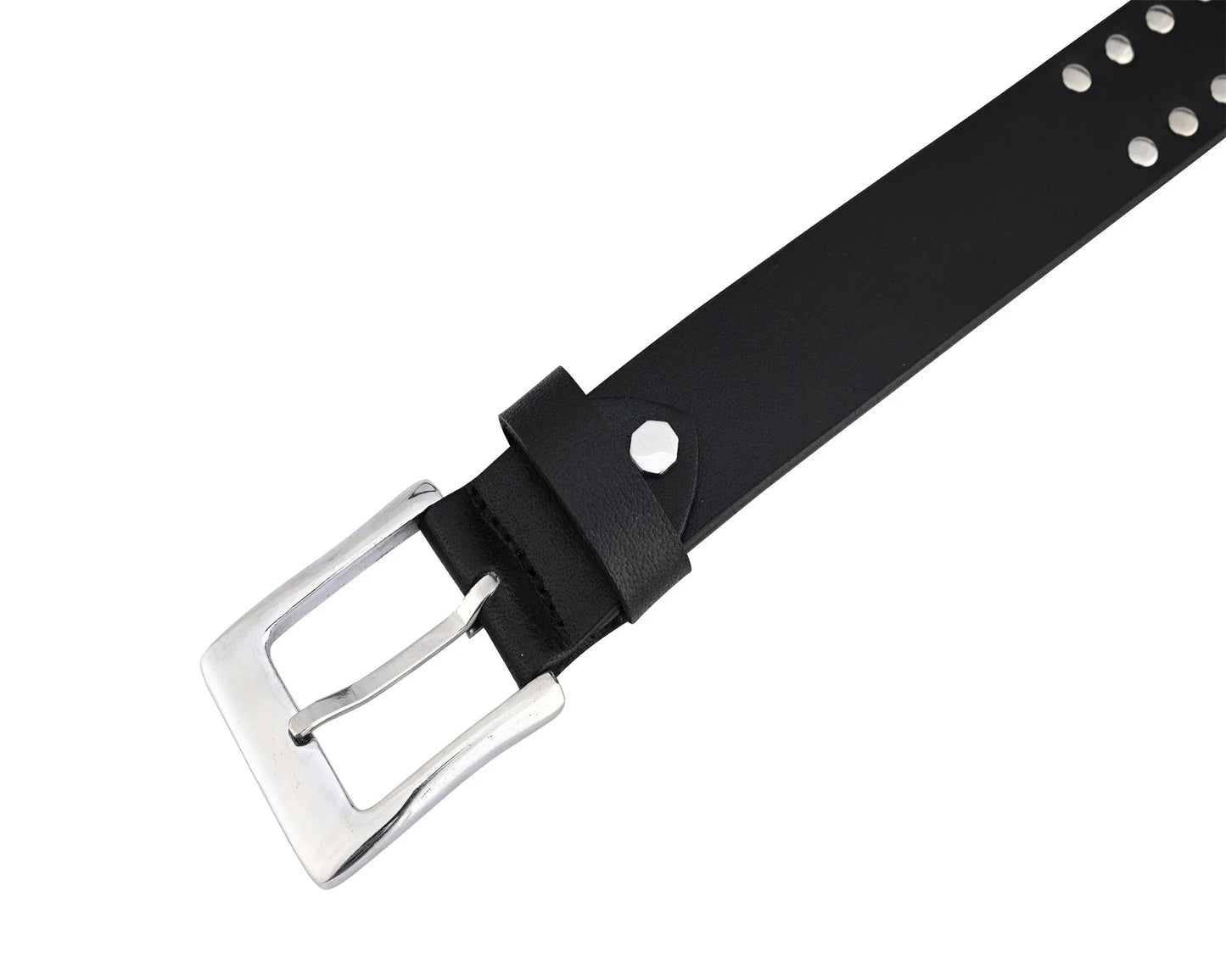 studded belt genuine leather punk goth rivets black buckle belt