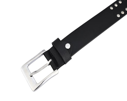 Studded Belt Genuine Leather Punk Goth Rivets Black Buckle Belt