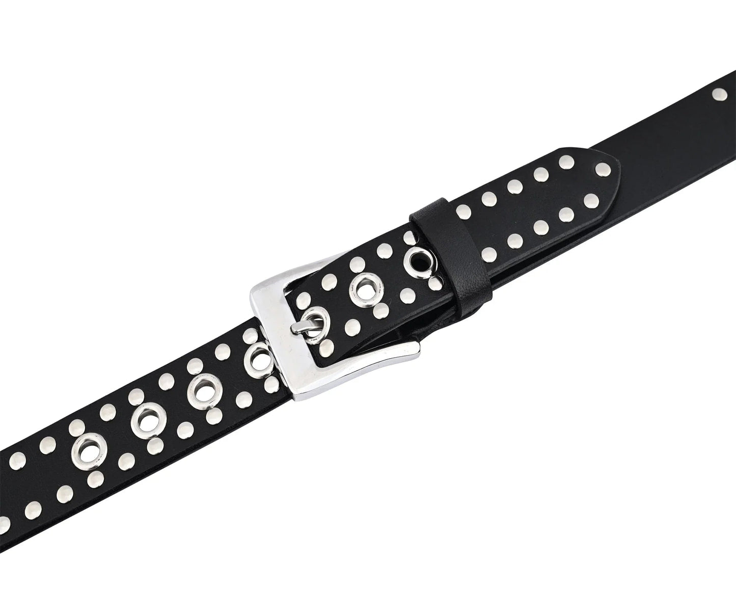 studded belt genuine leather punk goth rivets black buckle belt