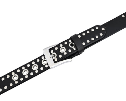 Studded Belt Genuine Leather Punk Goth Rivets Black Buckle Belt