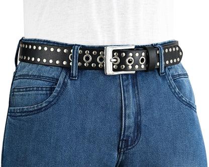 Studded Belt Genuine Leather Punk Goth Rivets Black Buckle Belt