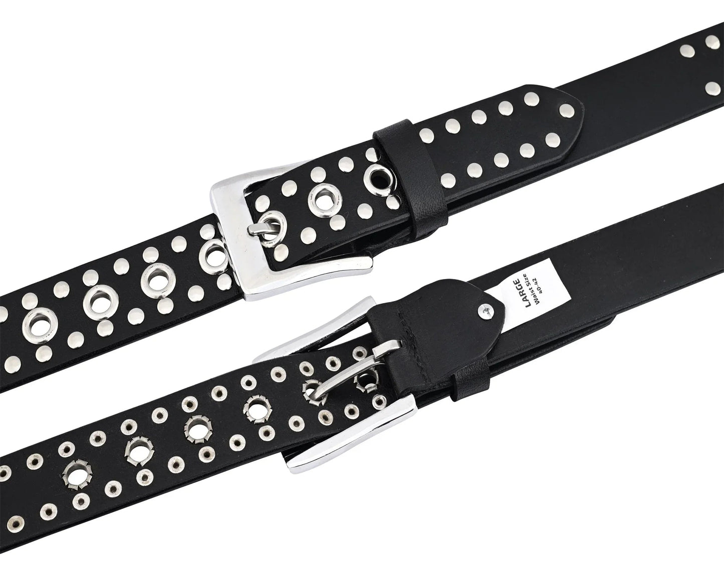 studded belt genuine leather punk goth rivets black buckle belt