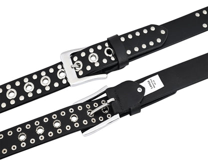 Studded Belt Genuine Leather Punk Goth Rivets Black Buckle Belt