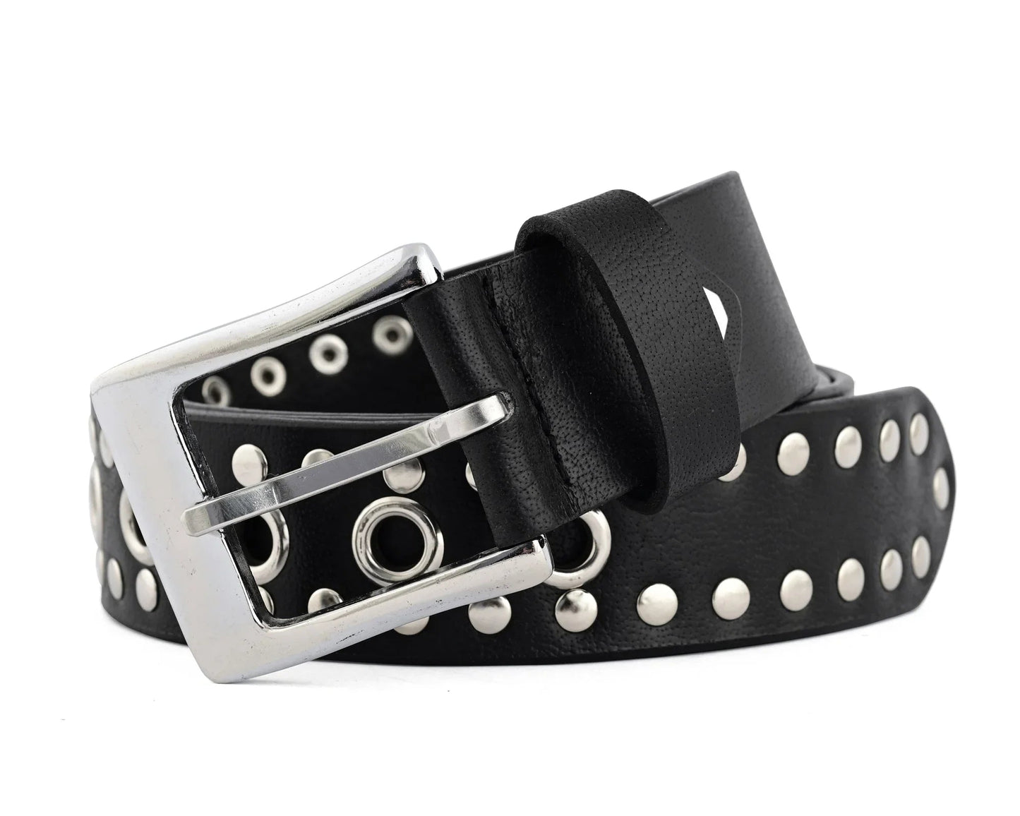studded belt genuine leather punk goth rivets black buckle belt
