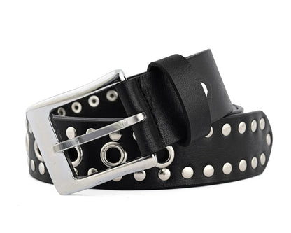 Studded Belt Genuine Leather Punk Goth Rivets Black Buckle Belt
