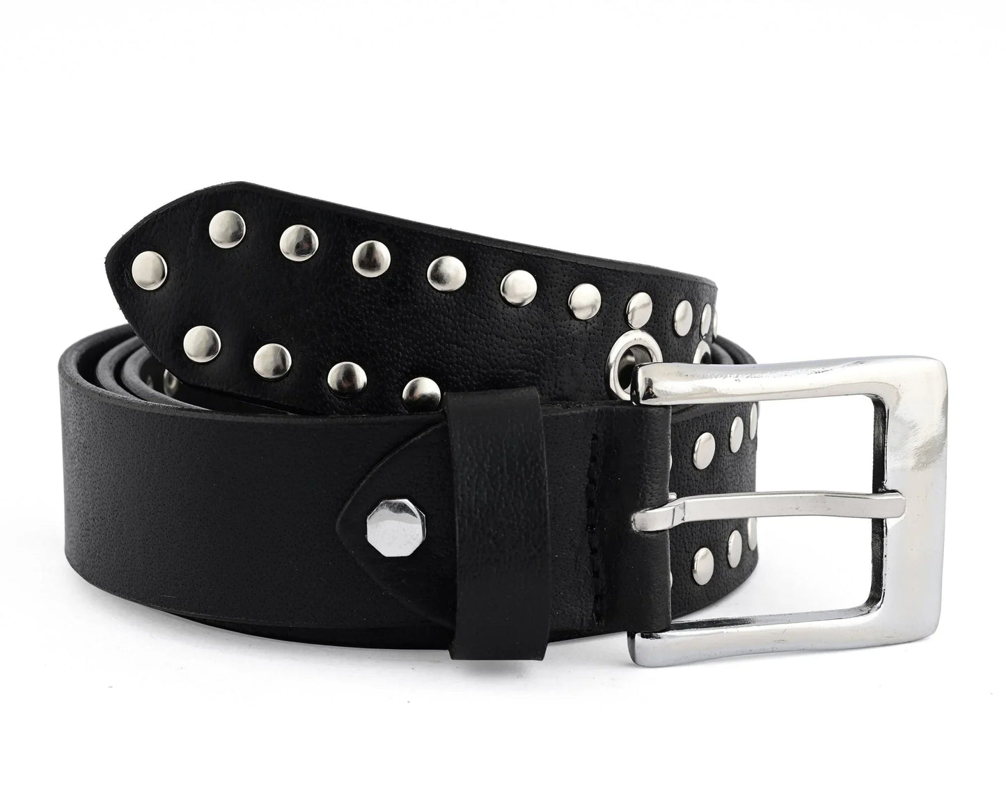 studded belt genuine leather punk goth rivets black buckle belt