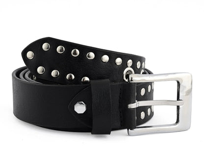 Studded Belt Genuine Leather Punk Goth Rivets Black Buckle Belt