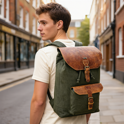 Travel Backpack – Premium Canvas & Leather Laptop Backpack