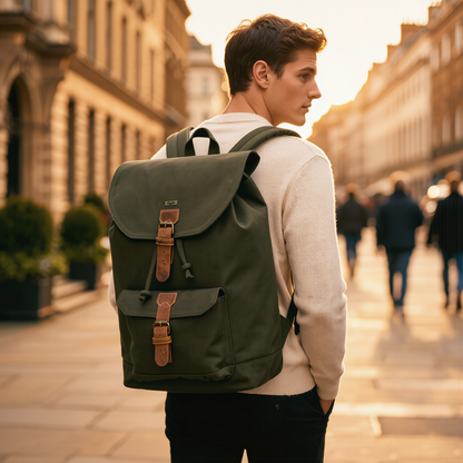 Travel Backpack – Premium Canvas & Leather Laptop Backpack