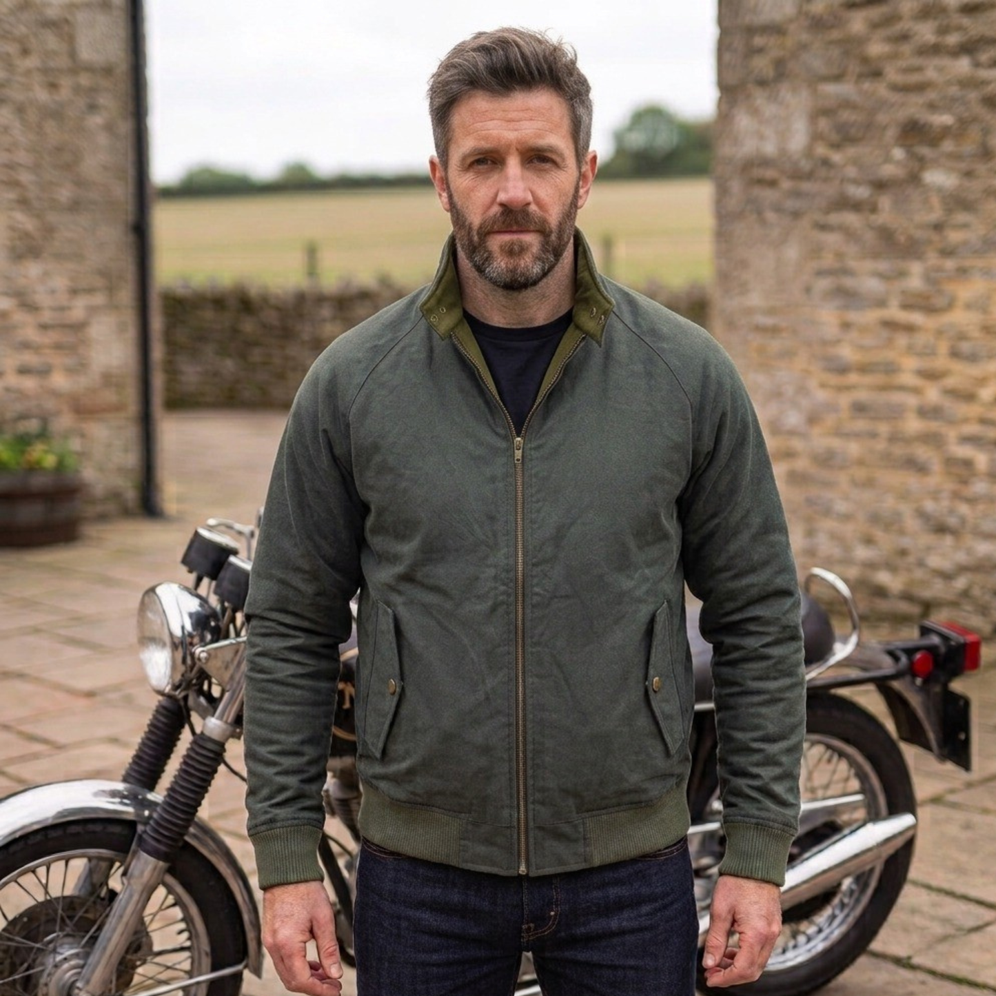 wax cotton armoured bomber jacket for men