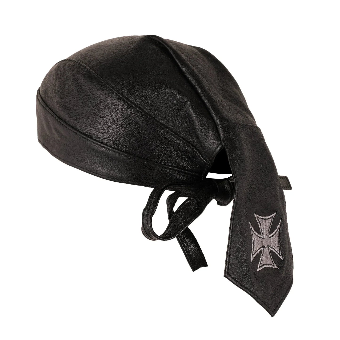 black leather durag cap iron cross headwrap one size fits all