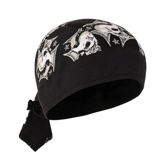 Durags for Men Black Skull Iron Cross Textile Headwrap Cap