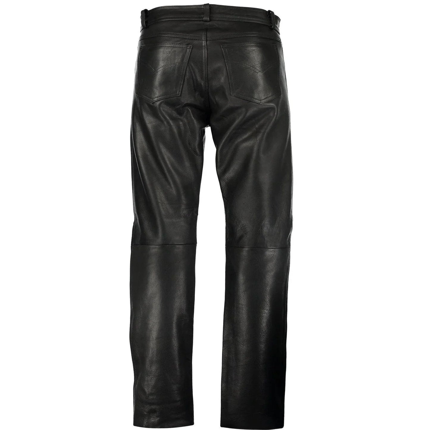 black classic fitted biker cowhide leather trousers button fly -