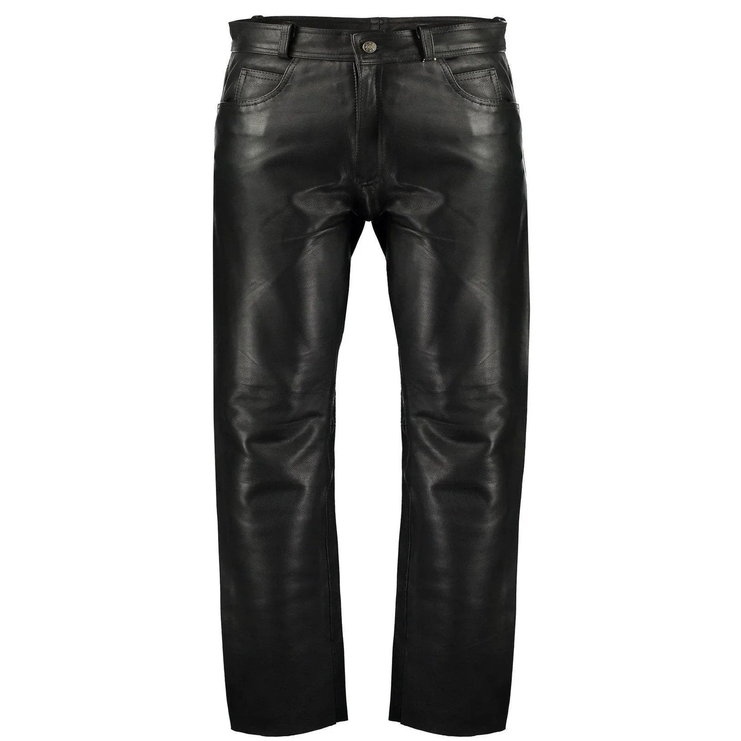 black classic fitted biker cowhide leather trousers button fly -
