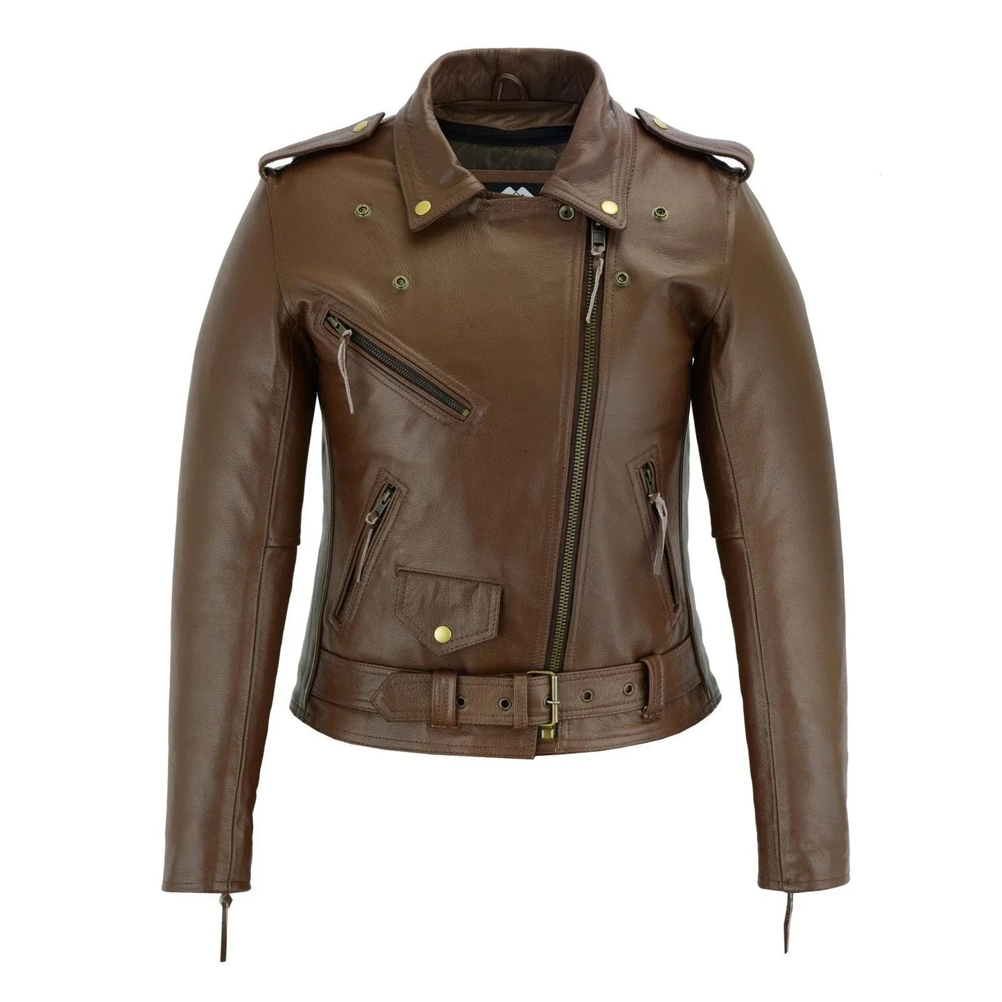 black classic womens brando motorcycle leather jacket ladies biker cowhide -