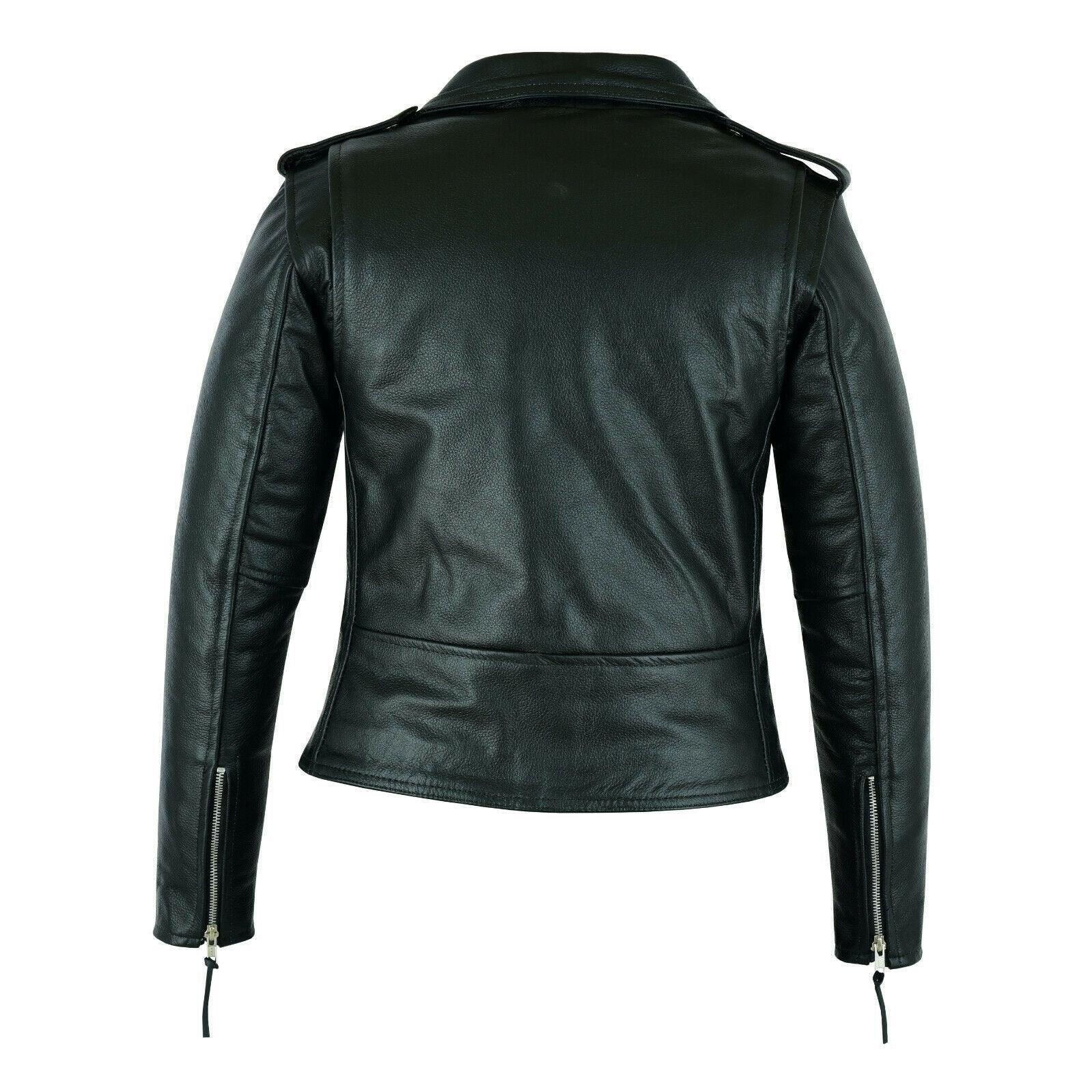 Black Classic Womens Brando Motorcycle Leather Jacket Ladies Biker Cowhide -
